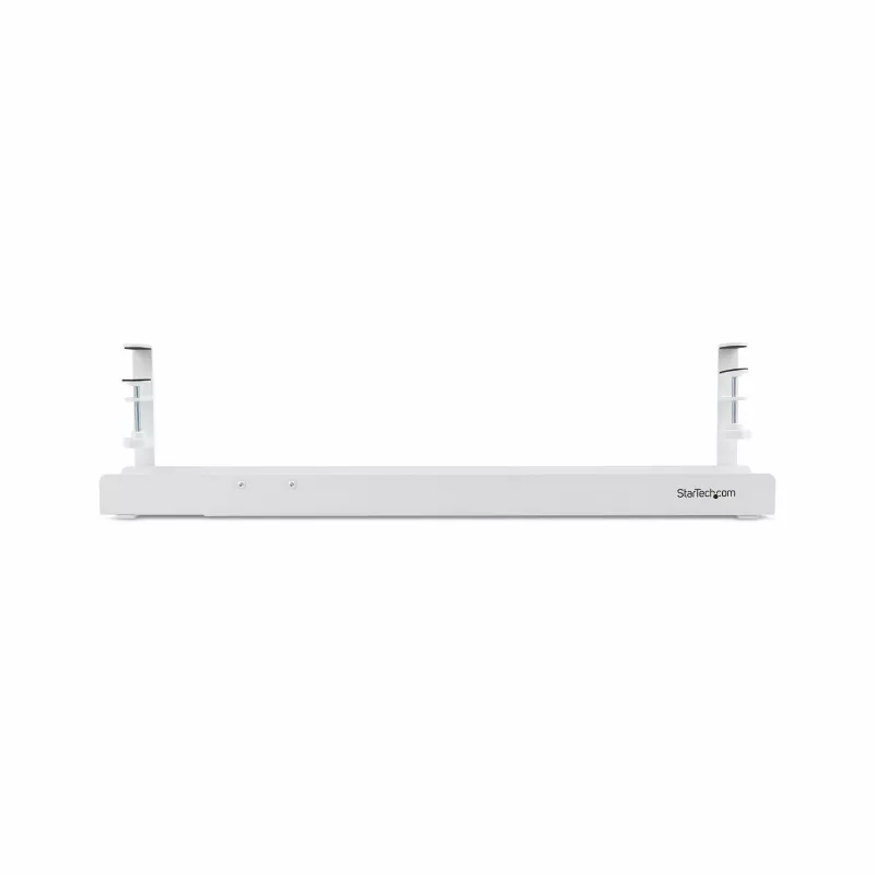 StarTech.com Bandeja de gestión de cables bajo el escritorio, organizador de cables de longitud ajustable, montaje por pinza, sin necesidad de taladrar, soporte para regletas, blanco
