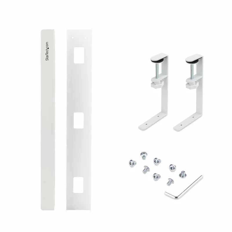 StarTech.com Bandeja de gestión de cables bajo el escritorio, organizador de cables de longitud ajustable, montaje por pinza, sin necesidad de taladrar, soporte para regletas, blanco