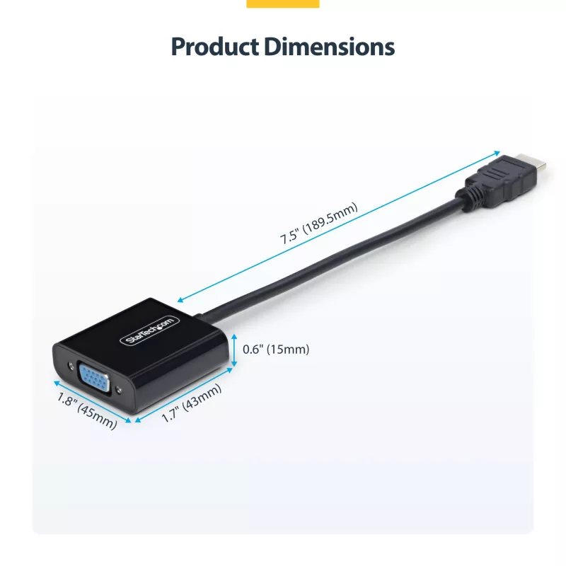StarTech.com Adaptador HDMI a VGA, convertidor de vídeo activo para portátil/sobremesa, 1920x1080 (1080p), fuente HDMI a monitor VGA/display/proyector