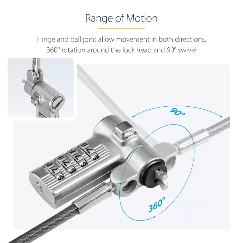 StarTech.com Pack de 25 candados universales para portátil de 2 m, cable de seguridad serializado para portátil, compatible con Noble Wedge®/Nano/K-Slot, cable con cierre de combinación sin llave – TAA