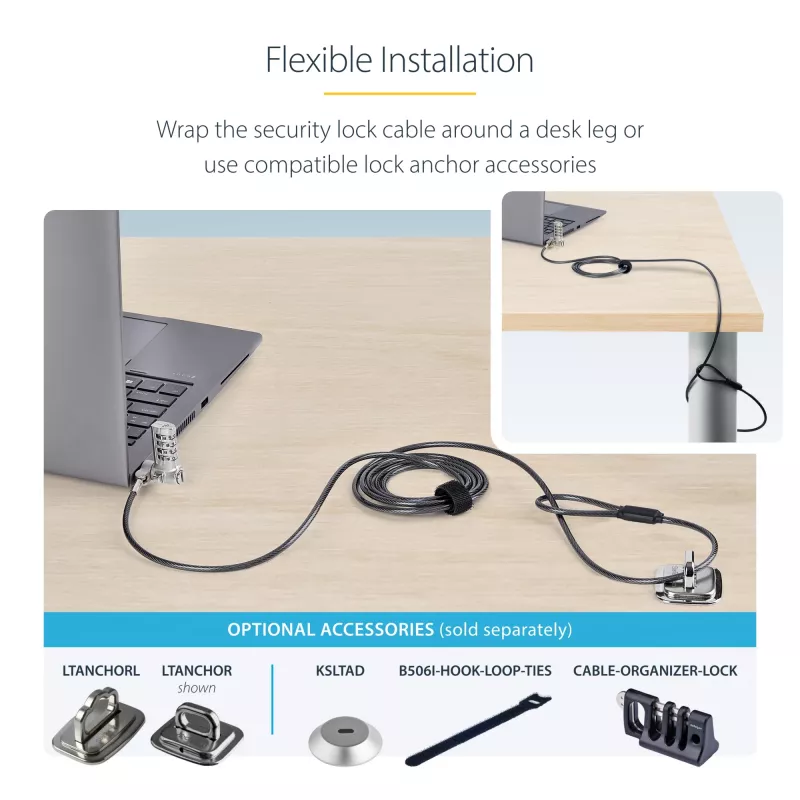 StarTech.com Pack de 25 candados universales para portátil de 2 m, cable de seguridad serializado para portátil, compatible con Noble Wedge®/Nano/K-Slot, cable con cierre de combinación sin llave – TAA