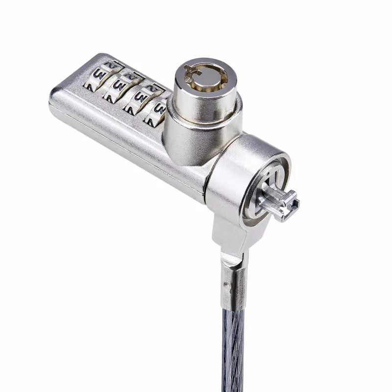 StarTech.com Pack de 10 candados para portátil de doble acceso, cable de seguridad de 1,98 m con apertura con la misma llave y combinación para dispositivos con ranura K, cable de acero antirrobo para ordenador
