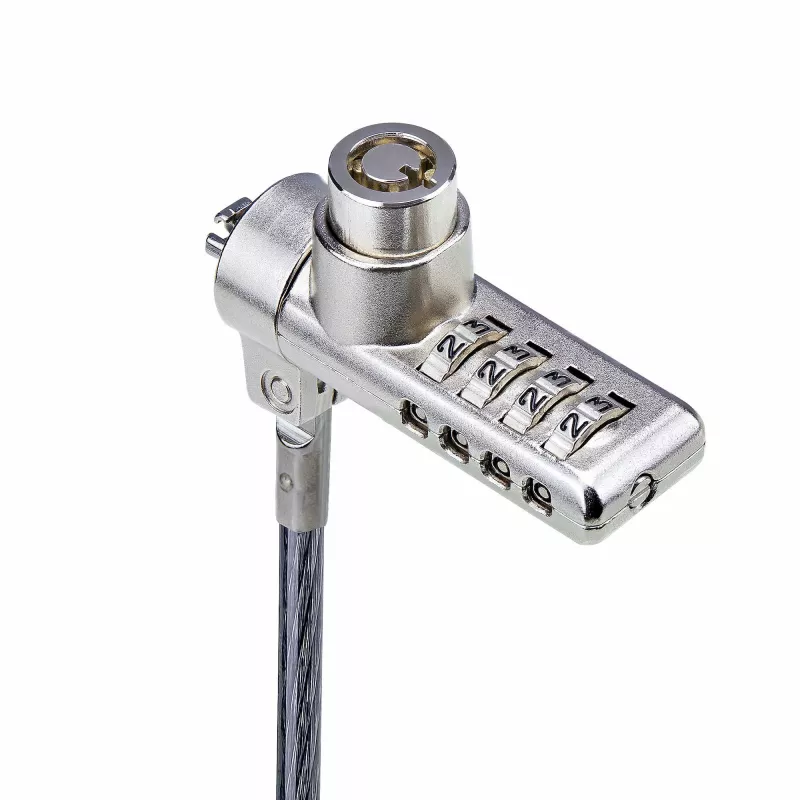 StarTech.com Pack de 10 candados para portátil de doble acceso, cable de seguridad de 1,98 m con apertura con la misma llave y combinación para dispositivos con ranura K, cable de acero antirrobo para ordenador