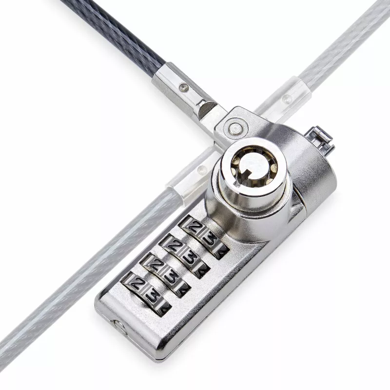 StarTech.com Pack de 10 candados para portátil de doble acceso, cable de seguridad de 1,98 m con apertura con la misma llave y combinación para dispositivos con ranura K, cable de acero antirrobo para ordenador