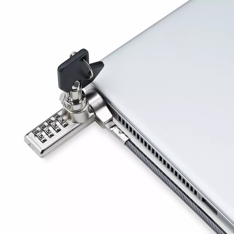 StarTech.com Pack de 10 candados para portátil de doble acceso, cable de seguridad de 1,98 m con apertura con la misma llave y combinación para dispositivos con ranura K, cable de acero antirrobo para ordenador