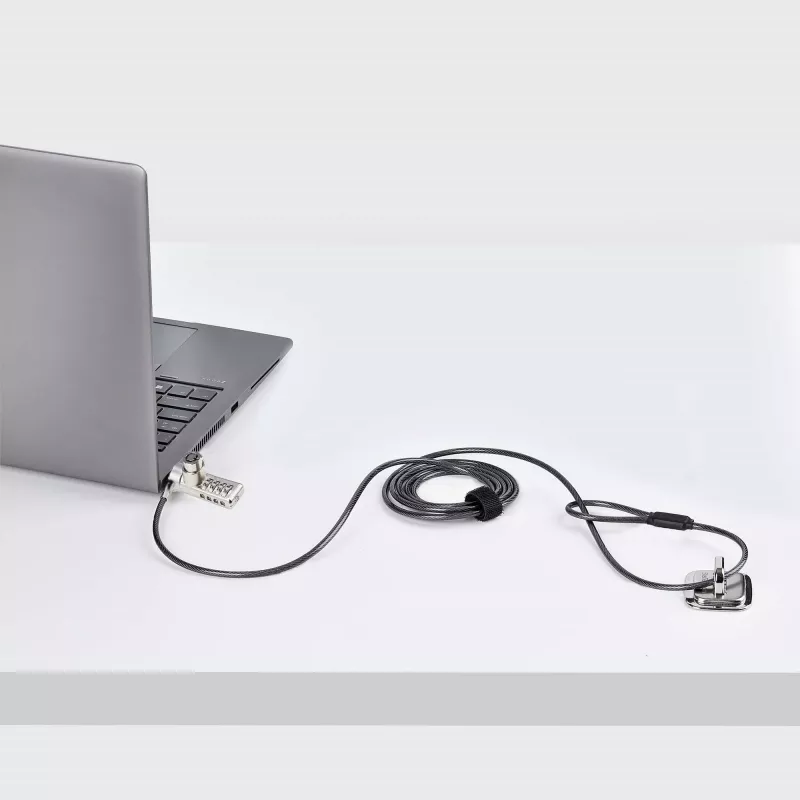 StarTech.com Pack de 10 candados para portátil de doble acceso, cable de seguridad de 1,98 m con apertura con la misma llave y combinación para dispositivos con ranura K, cable de acero antirrobo para ordenador
