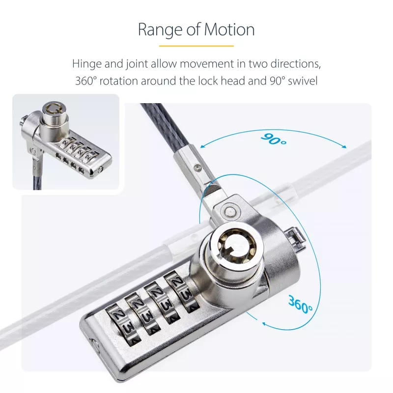 StarTech.com Pack de 10 candados para portátil de doble acceso, cable de seguridad de 1,98 m con apertura con la misma llave y combinación para dispositivos con ranura K, cable de acero antirrobo para ordenador