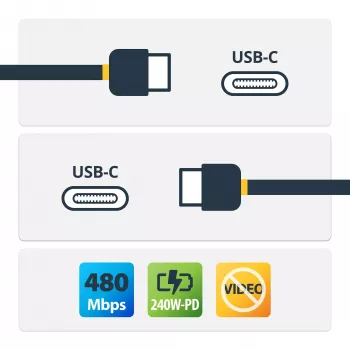 StarTech.com Cable de carga USB-C de 4 m, cable USB-C certificado USB-IF, 240W PD EPR, cable de carga para portátil USB 2.0 Type-C, cable de transferencia de datos USB-C, funda TPE, M/M