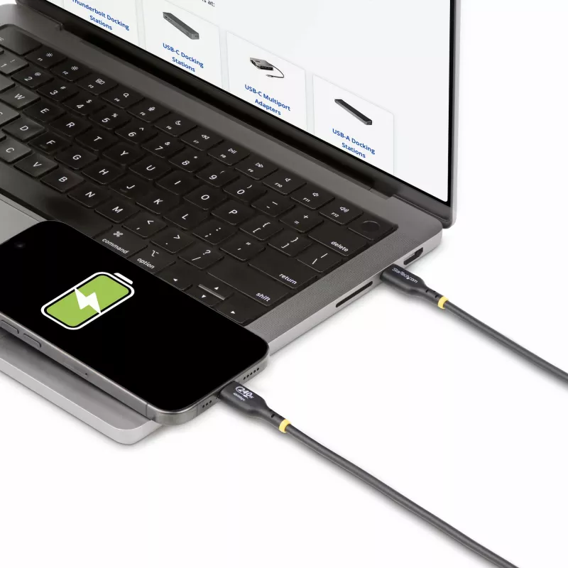 StarTech.com Cable de carga USB-C de 4 m, cable USB-C certificado USB-IF, 240W PD EPR, cable de carga para portátil USB 2.0 Type-C, cable de transferencia de datos USB-C, funda TPE, M/M
