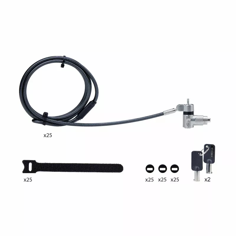 StarTech.com Pack de 25 candados universales para portátil de 2 m (6,6 ft), cable de seguridad con llave maestra, seguridad informática, compatible con Noble Wedge®/Nano/K-Slot; cable antirrobo resistente a cortes