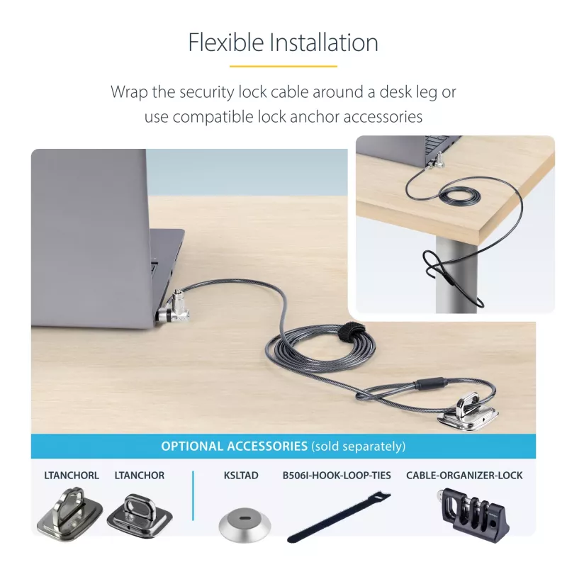 StarTech.com Pack de 25 candados universales para portátil de 2 m (6,6 ft), cable de seguridad con llave maestra, seguridad informática, compatible con Noble Wedge®/Nano/K-Slot; cable antirrobo resistente a cortes