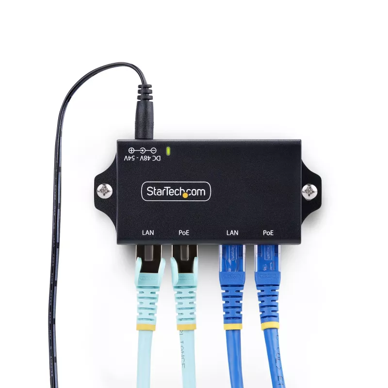 StarTech.com Inyector PoE+ Midspan Gigabit de 2 puertos, 10/100/1000 Mbit/s, PoE+ (802.3af/at), 30W, Ethernet 1 Gbit/s, montaje en pared, Power over Ethernet inline no gestionado