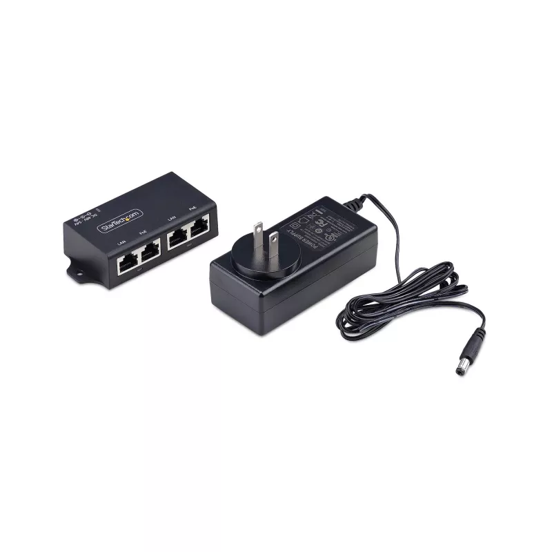 StarTech.com Inyector PoE+ Midspan Gigabit de 2 puertos, 10/100/1000 Mbit/s, PoE+ (802.3af/at), 30W, Ethernet 1 Gbit/s, montaje en pared, Power over Ethernet inline no gestionado