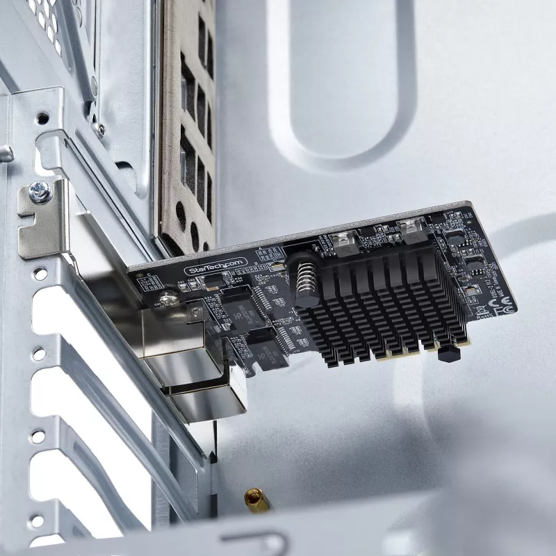 StarTech.com Tarjeta adaptadora de red Gigabit PCIe 5G de 2 puertos, tarjeta LAN PCI Express 5G/2.5G/1G/100M/10M, Realtek RTL8126, Windows y Linux, conforme a TAA