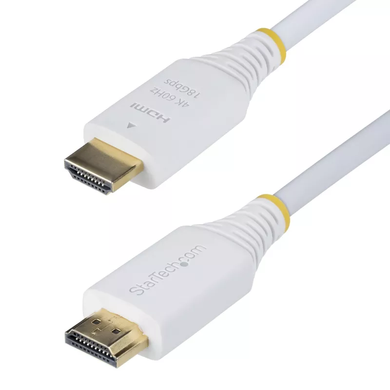 StarTech.com Cable HDMI High Speed Premium Certified de 10ft (3 m), 4K 60Hz/1440p 144Hz, HDR10/HDCP 2.2/ARC, 18Gbps, Cable HDMI 2.0 UHD para TV/Monitor/Pantalla, Funda TPE, Blanco