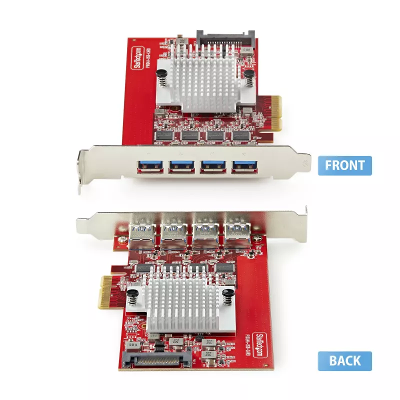 StarTech.com Tarjeta PCIe USB-A de 4 puertos, USB 3.2 10 Gbit/s, tarjeta de expansión PCI Express 3.0, 4x controlador USB independiente, Windows/Linux/macOS, conforme a TAA