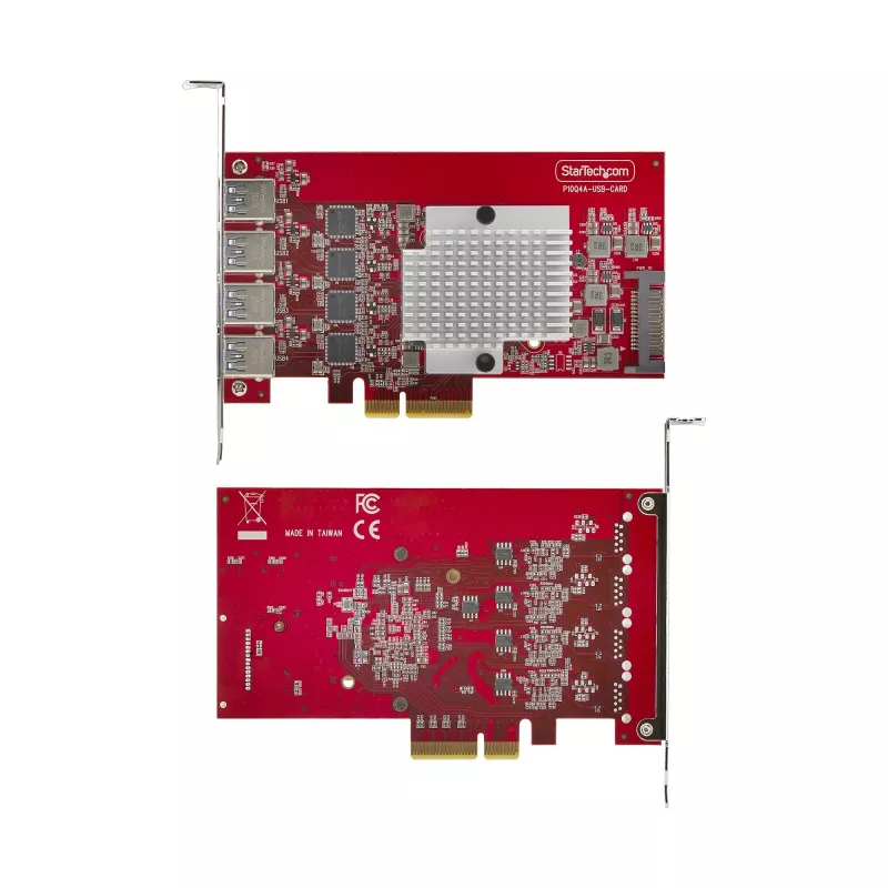 StarTech.com Tarjeta PCIe USB-A de 4 puertos, USB 3.2 10 Gbit/s, tarjeta de expansión PCI Express 3.0, 4x controlador USB independiente, Windows/Linux/macOS, conforme a TAA