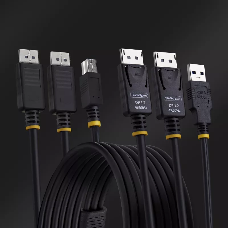 StarTech.com Cable KVM Dual DisplayPort y USB 5 Gbit/s de 1,8 m, 4K 60 Hz, universalmente compatible, cable combo DP 1.2/USB 3.0 para switches KVM de doble monitor