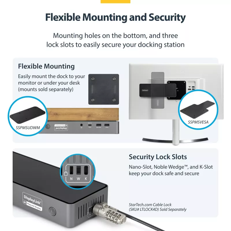 StarTech.com Docking station USB-C para triple monitor, estación de carga para portátil de 140W para MacBook Pro y Windows, HDMI o DisplayPort 4K 60Hz, TAA