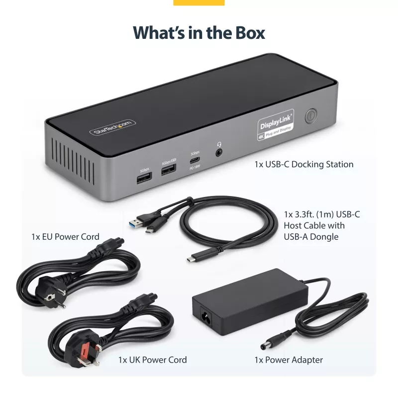 StarTech.com Docking station USB-C para triple monitor, estación de carga para portátil de 140W para MacBook Pro y Windows, HDMI o DisplayPort 4K 60Hz, TAA