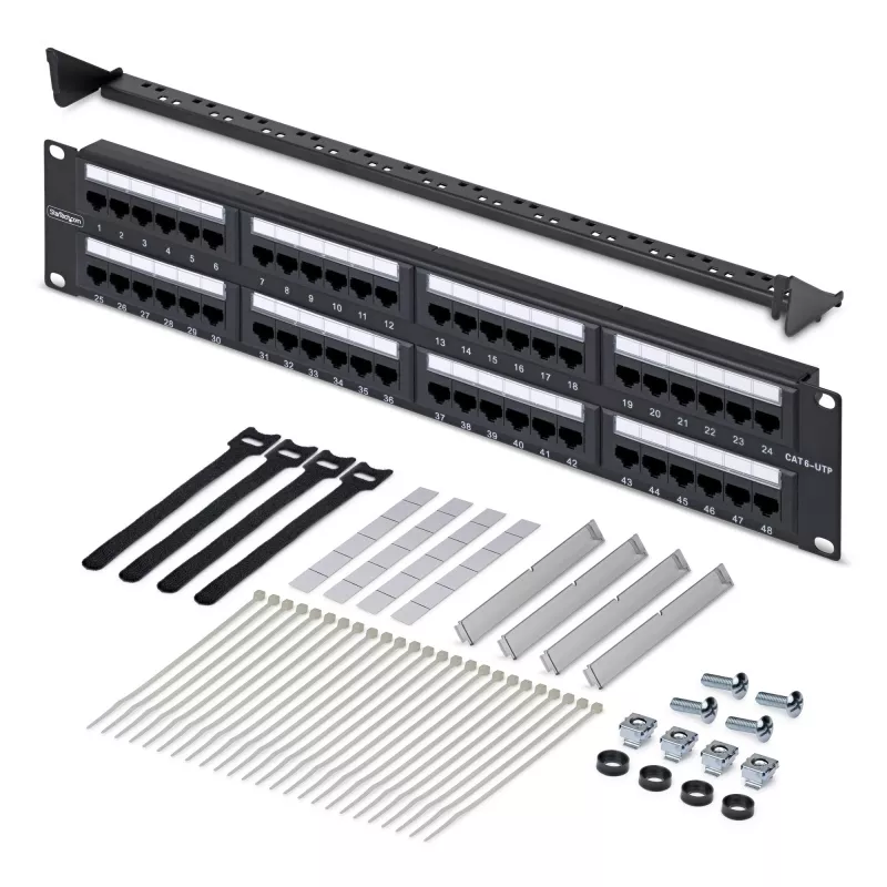StarTech.com Patch panel Cat6 de 48 puertos 2U para rack, RJ45, UTP, 110 punch-down, patch panel Ethernet Cat 6 para rack de servidor de red