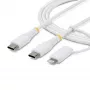 StarTech.com Cable de carga USB-C 2 en 1 resistente de 2 m (6 ft) con adaptador Lightning, 30W/60W (3A), certificado Apple MFi, cable de carga USB-C trenzado para iPhone/iPad/Android