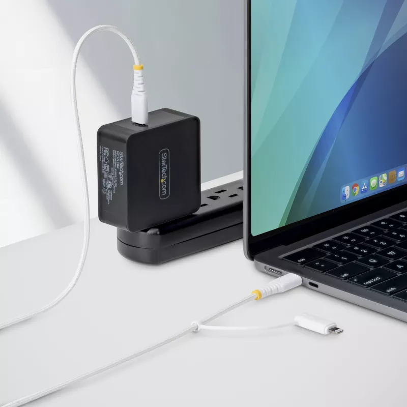 StarTech.com Cable de carga USB-C 2 en 1 resistente de 2 m (6 ft) con adaptador Lightning, 30W/60W (3A), certificado Apple MFi, cable de carga USB-C trenzado para iPhone/iPad/Android