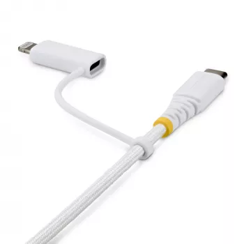 StarTech.com Cable de carga USB-C 2 en 1 resistente de 1 m (3 ft) con adaptador Lightning, 30W/60W (3A), certificado Apple MFi, cable de carga USB-C trenzado para iPhone/iPad/Android