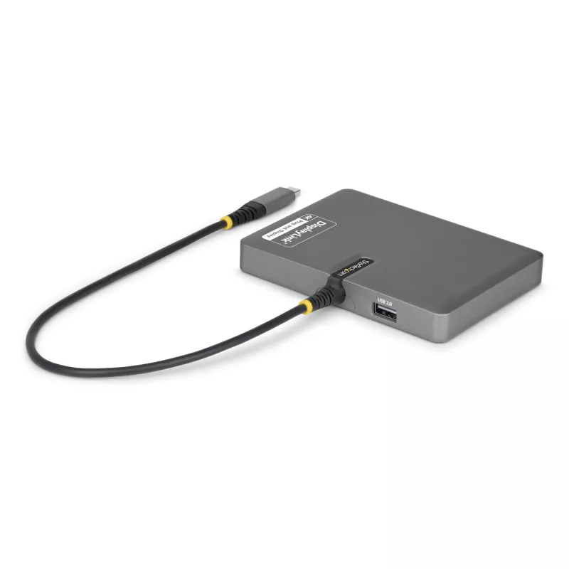 StarTech.com Adaptador USB-C a estación de trabajo de cuatro monitores, DisplayPort 4K 60Hz, PD Passthrough de 140W para carga de portátil, puerto USB para teclado/ratón inalámbrico, TAA