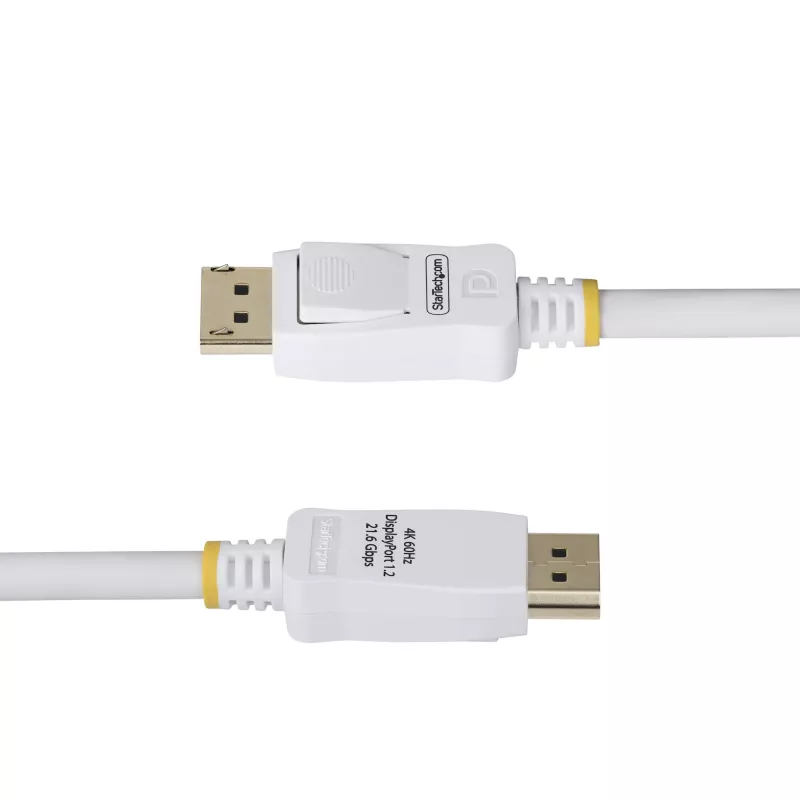 StarTech.com Cable DisplayPort 1.2 certificado por VESA blanco de 1,8 m, 4K 60Hz, 21,6 Gbit/s, conectores DP con bloqueo, cable DisplayPort DP 1.2, cable DP para monitor, M/M