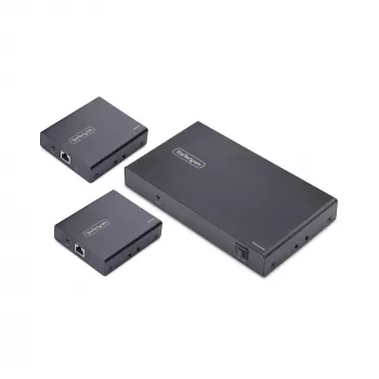 StarTech.com Extensor y divisor HDMI de 4 puertos sobre CAT6, 4K 60Hz, hasta 70 m (230 ft), kit de distribución 1x4 HDMI over Ethernet con IR y Power over Cable