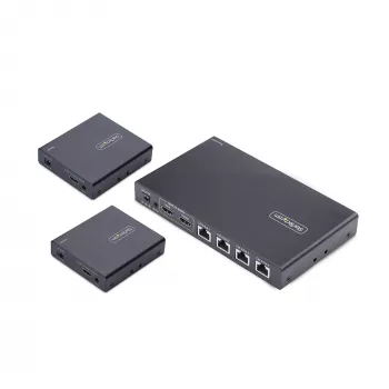 StarTech.com Extensor y divisor HDMI de 4 puertos sobre CAT6, 4K 60Hz, hasta 70 m (230 ft), kit de distribución 1x4 HDMI over Ethernet con IR y Power over Cable