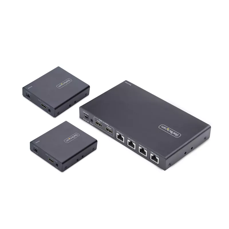 StarTech.com Extensor y divisor HDMI de 4 puertos sobre CAT6, 4K 60Hz, hasta 70 m (230 ft), kit de distribución 1x4 HDMI over Ethernet con IR y Power over Cable