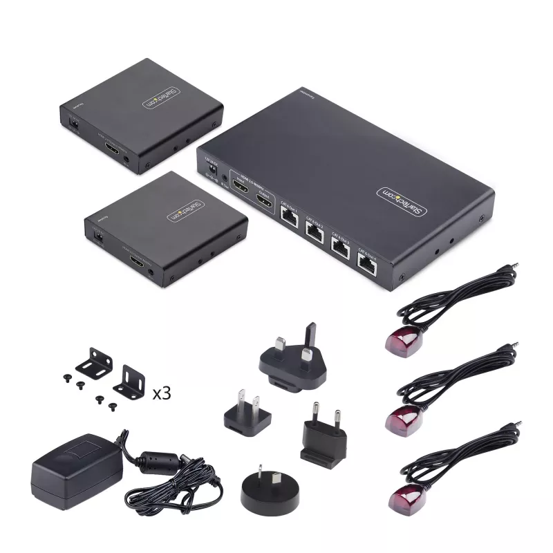 StarTech.com Extensor y divisor HDMI de 4 puertos sobre CAT6, 4K 60Hz, hasta 70 m (230 ft), kit de distribución 1x4 HDMI over Ethernet con IR y Power over Cable