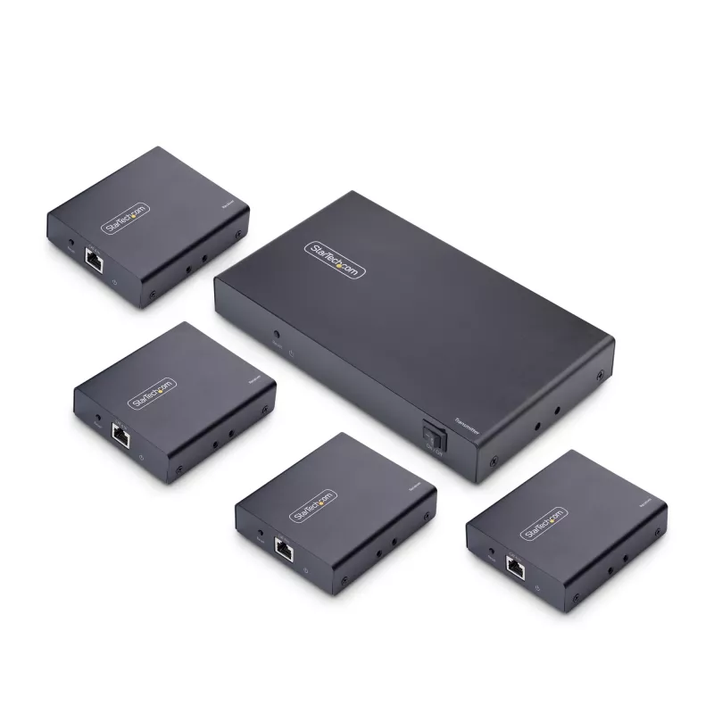 StarTech.com Extensor y divisor HDMI de 4 puertos sobre CAT6, 4K 60Hz, hasta 70 m (230 ft), kit de distribución 1x4 HDMI over Ethernet con IR y Power over Cable