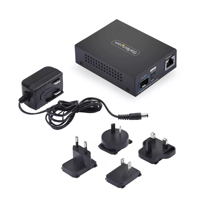 StarTech.com Conversor de medios de fibra SFP+ 10GbE, Ethernet 10 Gigabit RJ-45 a 10GBASE-X SFP+, monomodo, multimodo, 16K Jumbo Frames, conforme a TAA
