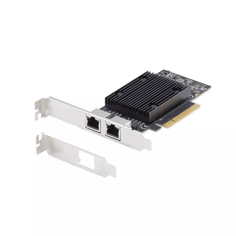 StarTech.com Tarjeta de red Ethernet PCIe 10Gb de 2 puertos, tarjeta de interfaz de red 10GbE, chipset Broadcom BCM57416, doble RJ45 10GBase-T/Gigabit, tarjeta NIC, TAA