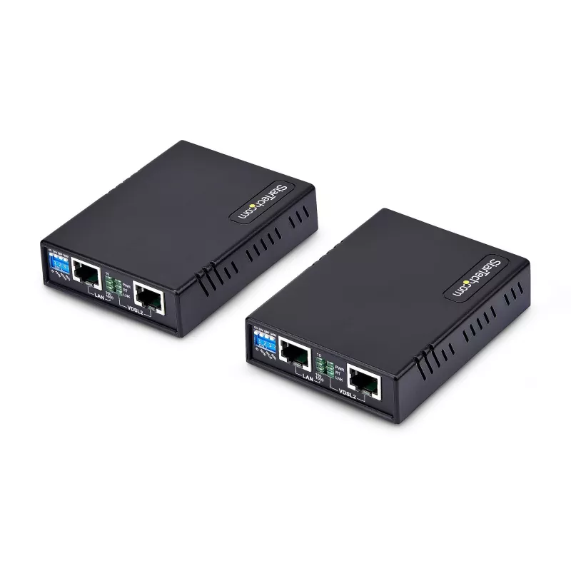 StarTech.com Kit extensor Ethernet VDSL2 sobre par de hilos, alcance de hasta 0,6 millas (1 km), repetidor LAN sobre línea telefónica/CAT5e/CAT6, hasta 300 Mbit/s, reemplazo de 110VDSLEXTEU – TAA