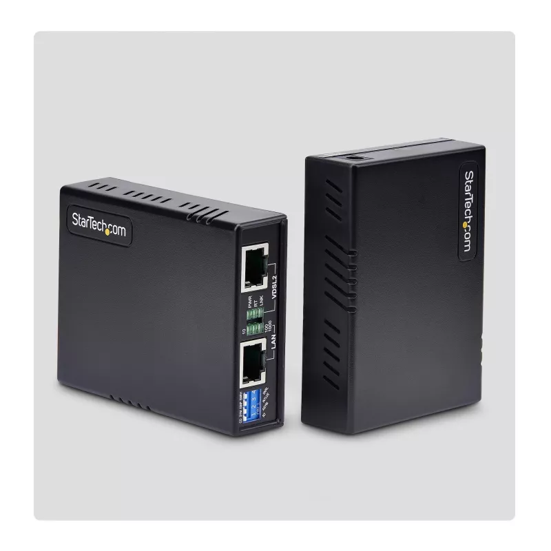 StarTech.com Kit extensor Ethernet VDSL2 sobre par de hilos, alcance de hasta 0,6 millas (1 km), repetidor LAN sobre línea telefónica/CAT5e/CAT6, hasta 300 Mbit/s, reemplazo de 110VDSLEXTEU – TAA