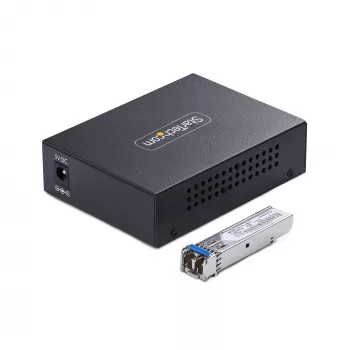 StarTech.com Conversor de medios Gigabit Ethernet de cobre a fibra, SM LC, 20 km, 10/100/1000 Mbit/s, RJ45 a LC, metal completo, 9K Jumbo Frames, conforme a TAA