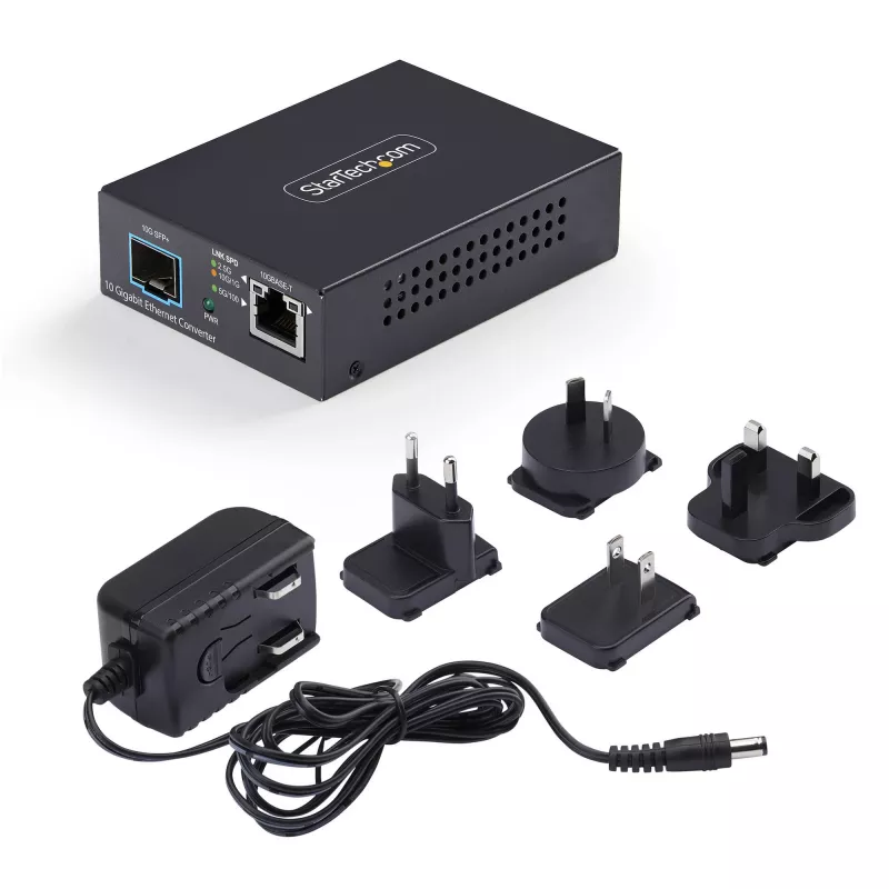 StarTech.com Conversor de medios de fibra SFP+ Multi-Gigabit 10GbE abierto, 10G/5G/2.5G/1G/100M, cobre a 10GBASE-X SFP+, monomodo, multimodo, 16K Jumbo Frames, TAA