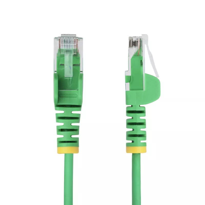 StarTech.com Cable Ethernet CAT6 delgado verde de 1,5 m, protección de pestaña, 100 W PoE, UTP, LSZH, 28AWG hilo de cobre puro, cable de red patch RJ45 delgado con alivio de tensión, probado individualmente