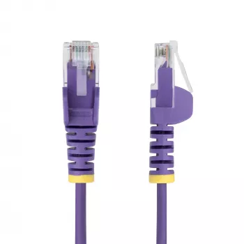 StarTech.com Cable Ethernet CAT6 delgado morado de 1,5 m, sin enganches, 100 W PoE, UTP, LSZH, 28 AWG hilo de cobre desnudo puro, cable de red patch RJ45 delgado con alivio de tensión, probado individualmente