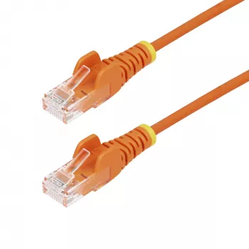 StarTech.com Cable Ethernet CAT6 delgado naranja de 1 m, protección de pestaña, 100W PoE, UTP, LSZH, 28AWG hilo de cobre desnudo puro, cable de red patch RJ45 delgado con alivio de tensión, probado individualmente
