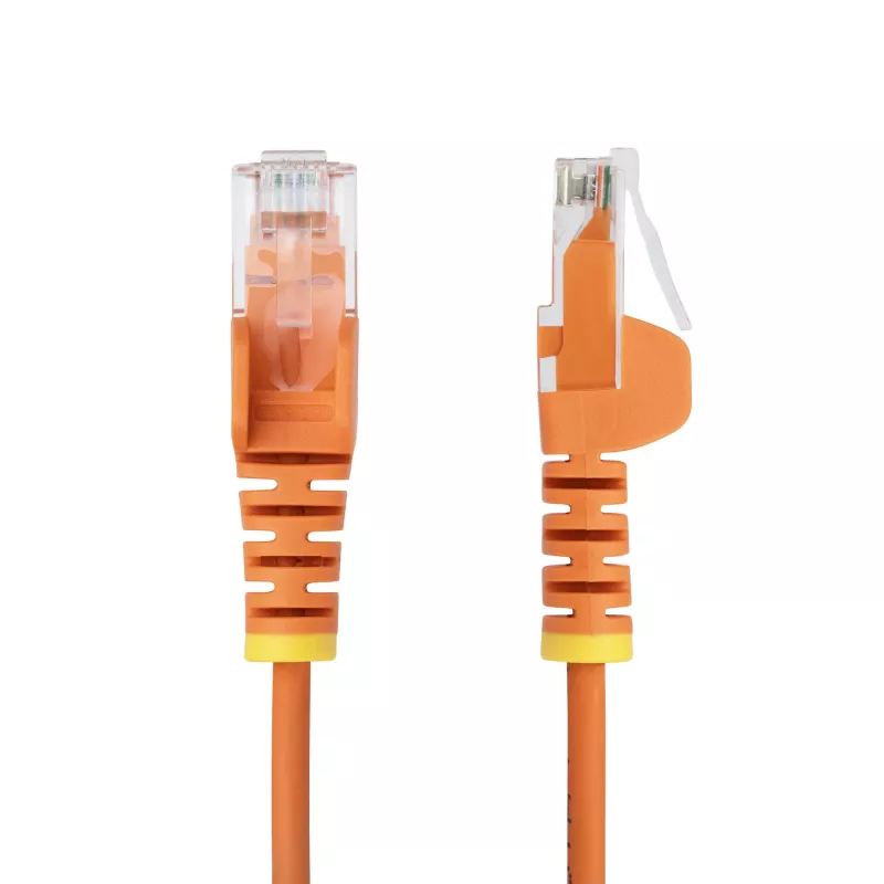 StarTech.com Cable Ethernet CAT6 delgado naranja de 1 m, protección de pestaña, 100W PoE, UTP, LSZH, 28AWG hilo de cobre desnudo puro, cable de red patch RJ45 delgado con alivio de tensión, probado individualmente