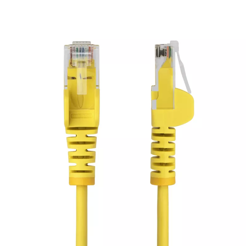 StarTech.com Cable Ethernet CAT6 delgado de 50 cm amarillo, conector RJ45 con protección de pestaña, 100 W PoE, UTP, LSZH, 28 AWG, cobre desnudo puro, cable de red delgado con alivio de tensión, probado individualmente