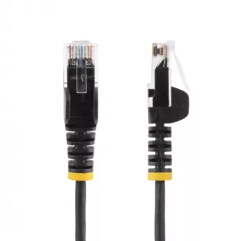StarTech.com Cable Ethernet Cat6 delgado negro de 5 m, protección de lengüeta, 100W PoE, UTP, LSZH, cobre puro desnudo 28AWG, cable de red/parche RJ45 delgado con alivio de tensión, probado individualmente