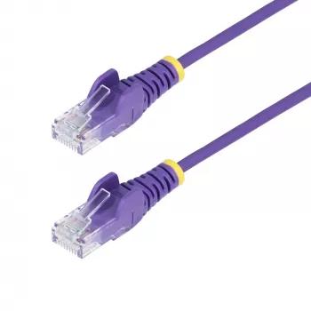 StarTech.com Cable Ethernet CAT6 esbelto de 50 cm morado, snagless, 100W PoE, UTP, LSZH, 28AWG hilo de cobre desnudo puro, cable de red RJ45 esbelto con alivio de tensión, probado individualmente