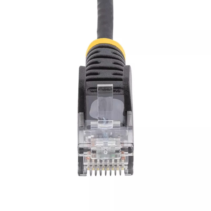 StarTech.com Cable Ethernet CAT6 delgado de 7 m negro, protección de pestaña, 100 W PoE, UTP, LSZH, 28AWG cobre desnudo puro, cable de red RJ45 delgado con alivio de tensión, probado individualmente