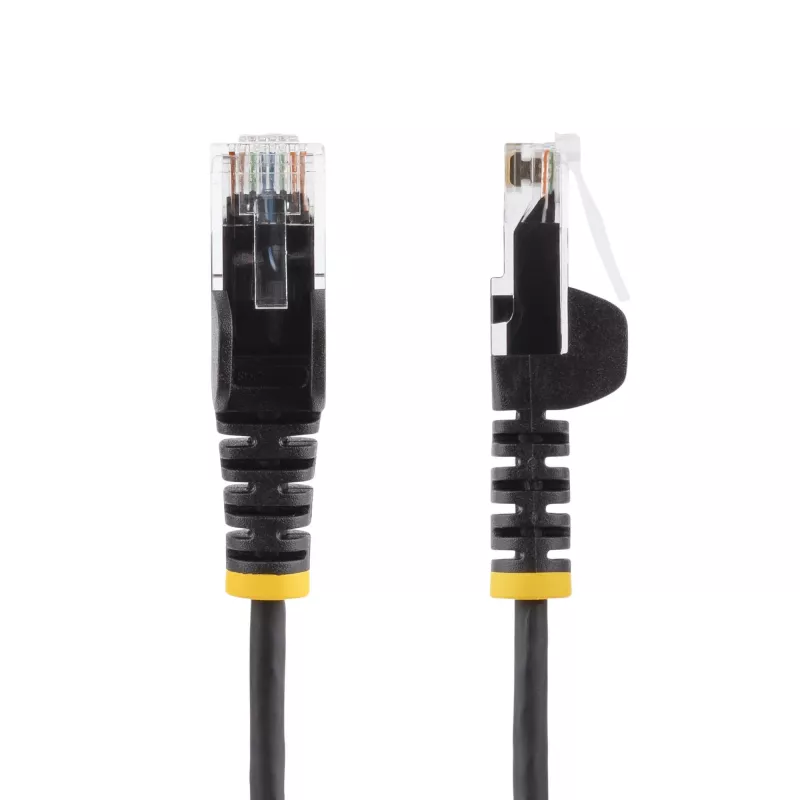 StarTech.com Cable Ethernet CAT6 esbelto de 10 m negro, protección de lengüeta, 100W PoE, UTP, LSZH, 28AWG hilo de cobre desnudo puro, cable de red RJ45 esbelto con alivio de tensión, probado individualmente